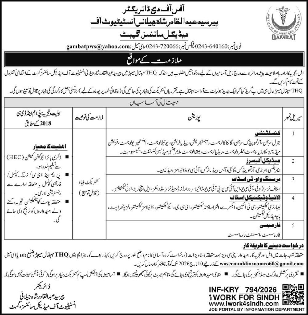 Pir Abdul Qadir Shah Jeelani Institute Of Medical Jobs 2026