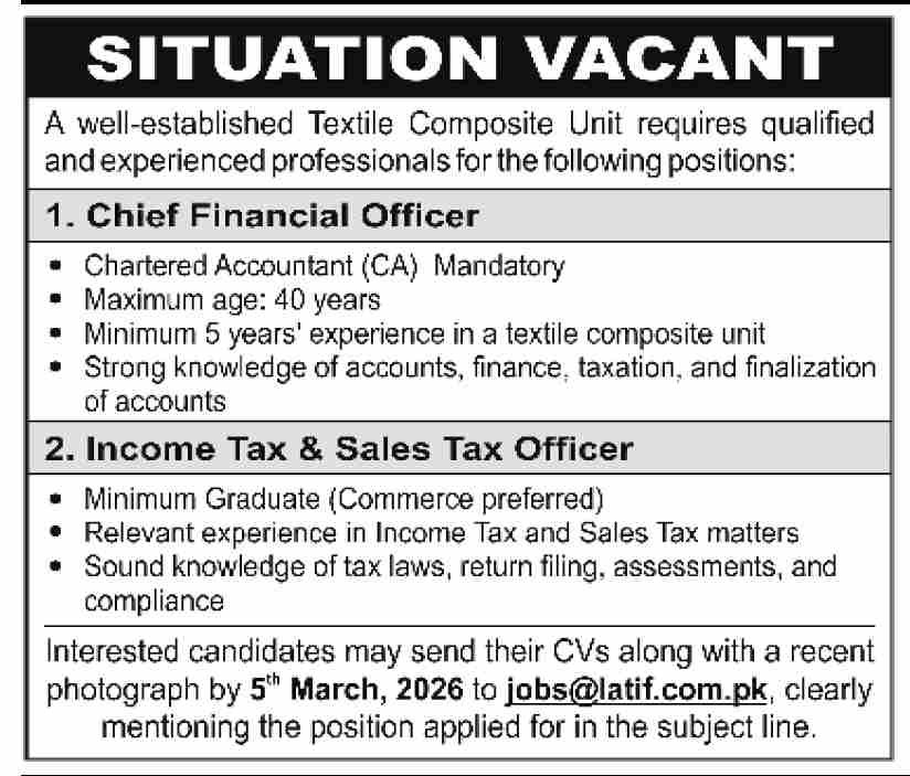 Private Textile Company Jobs in Karachi 2026 Apply Here