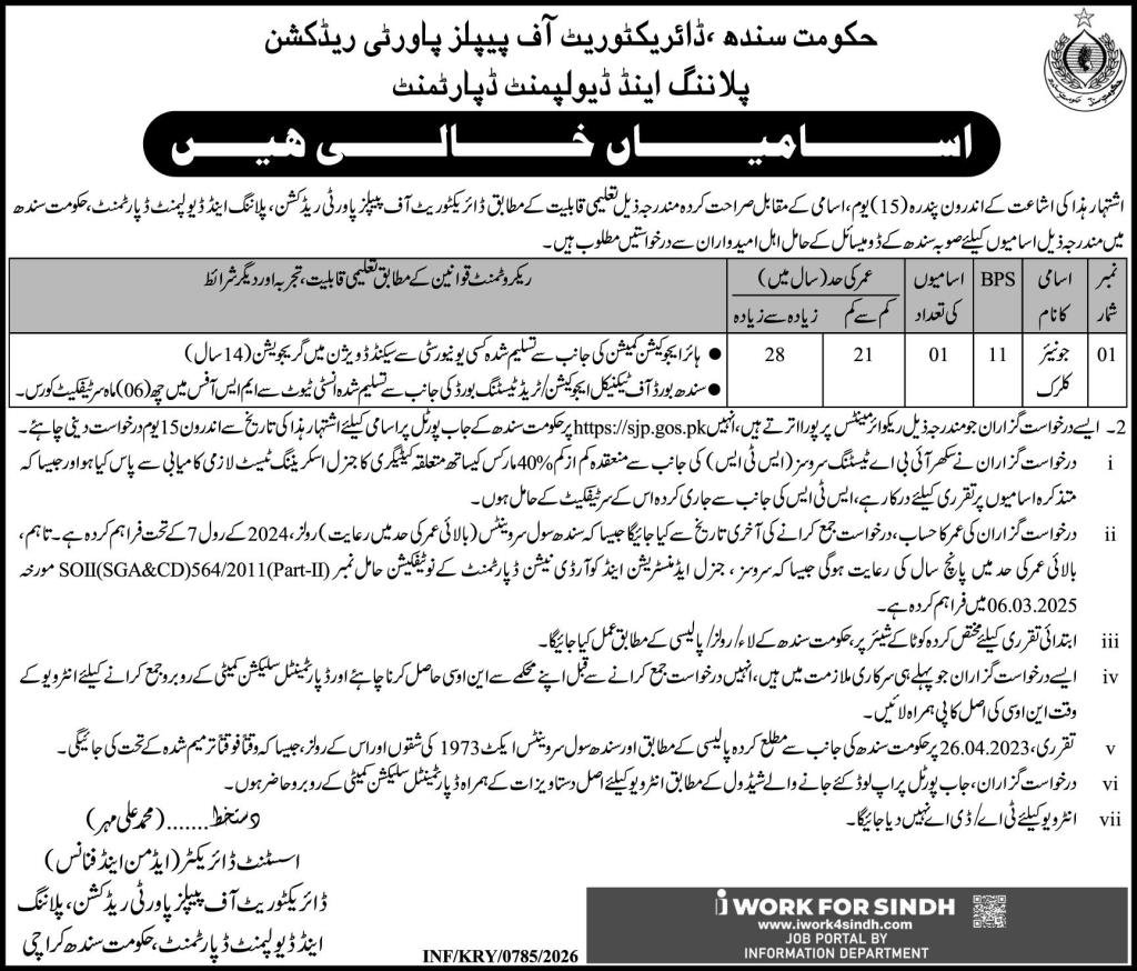 Sindh Directorate Of Peoples Poverty Reduction Jobs 2026