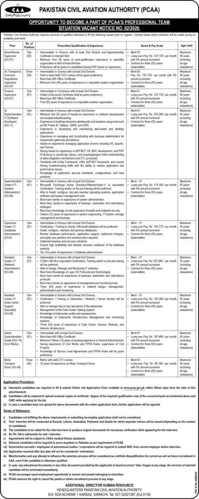 Jobs Opportunities at Pakistan Civil Aviation Authority PCAA 2026
