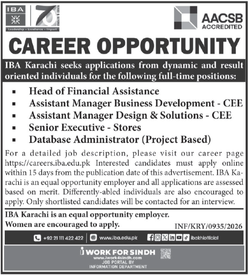 Jobs at Institute Of Business Administration IBA 2026
