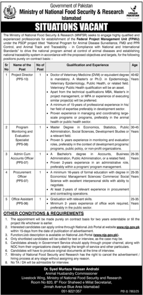 Jobs at Ministry Of National Food Security and Research 2026