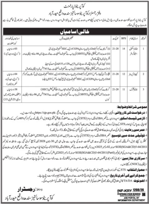 Jobs at Sindh Cooperative Society Department Online Apply