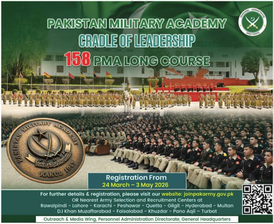 Join Pakistan Military Academy 158 PMA Long Course Jobs Online Apply