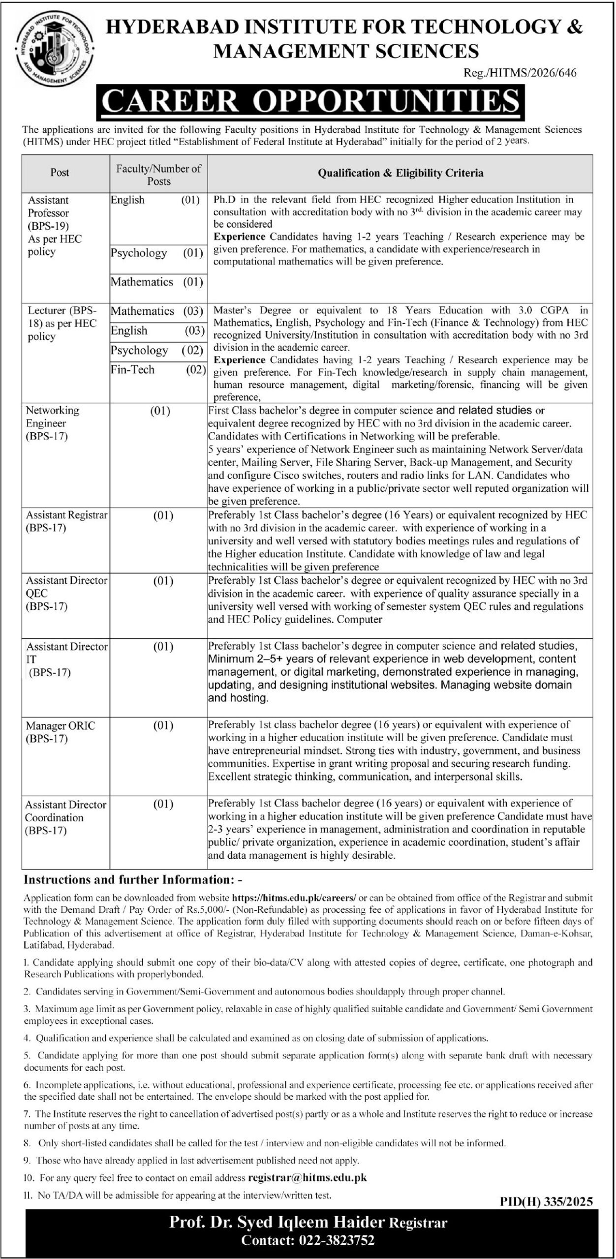 Latest Jobs at Hyderabad Institute For Technology Management