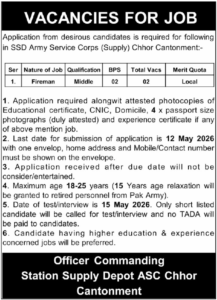 Pak Army SSD Army Service Corps Supply Jobs 2026