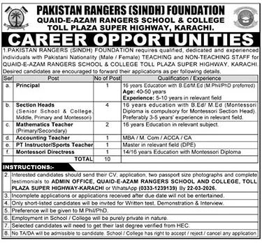 Pakistan Rangers Sindh Foundation Jobs Online Apply