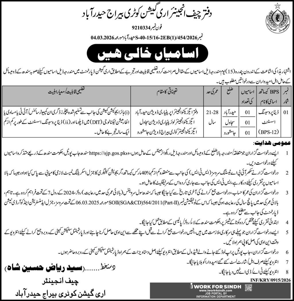 Urgent Irrigation Department Computer Jobs in Sindh 2026