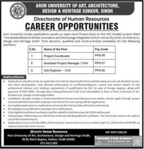 Aror University Of Art Architecture Design and Heritage Sukkur Jobs