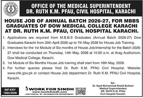 Dr Ruth K M Pfau Civil Hospital Jobs in Sindh 2026