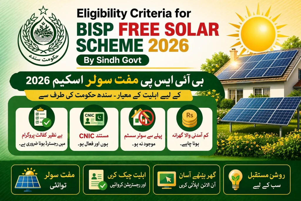 Eligibility Criteria for BISP Free Solar Scheme 2026 By Sindh Govt