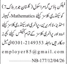 Falcon House Model High School Jobs in Gulistan e Jauhar Karachi 2026