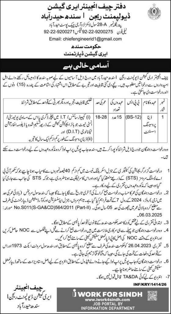 Government Sindh Irrigation Development Hyderabad Jobs 2026