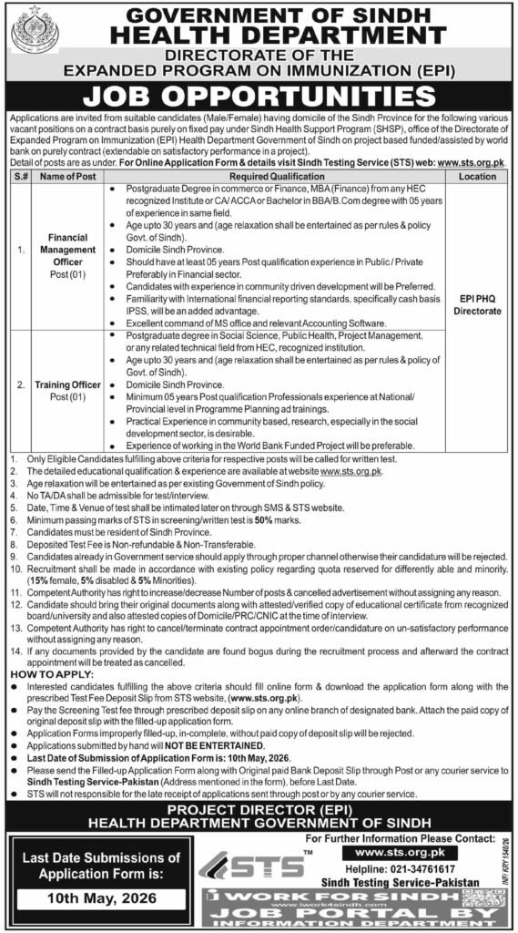Government of Sindh Health Department Jobs 2026