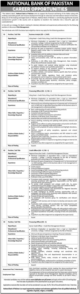 Job Opportunities At National Bank Of Pakistan NBP