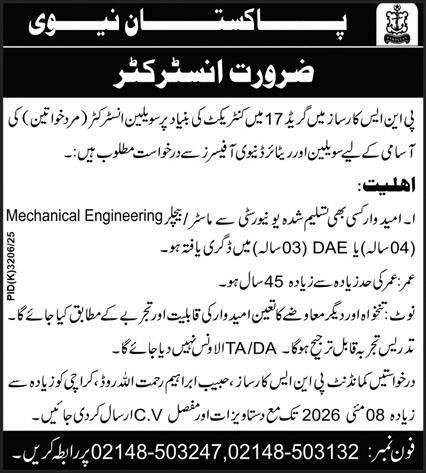 Jobs At Pakistan Navy For Instructors Online Applications 2026