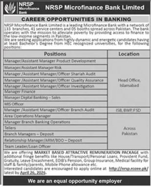 Jobs Opportunities At NRSP Microfinance Bank Limited