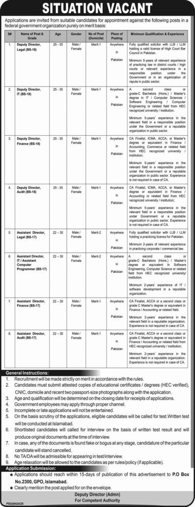Jobs at Federal Government Organization Pakistan 2026