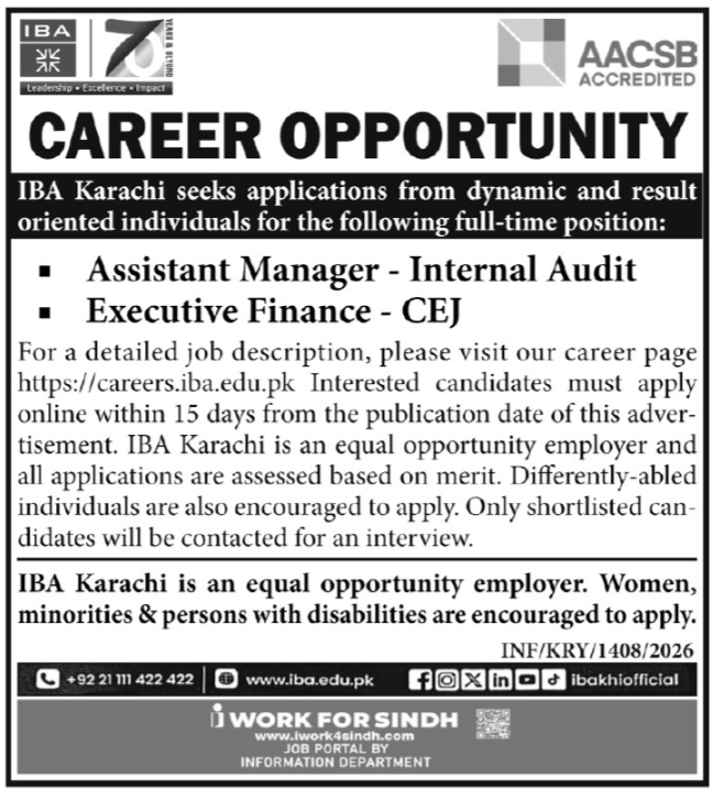 Jobs at Institute Of Business Administration IBA 2026 Online Application Process