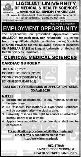 Jobs at Liaquat University Of Medical and Health Sciences