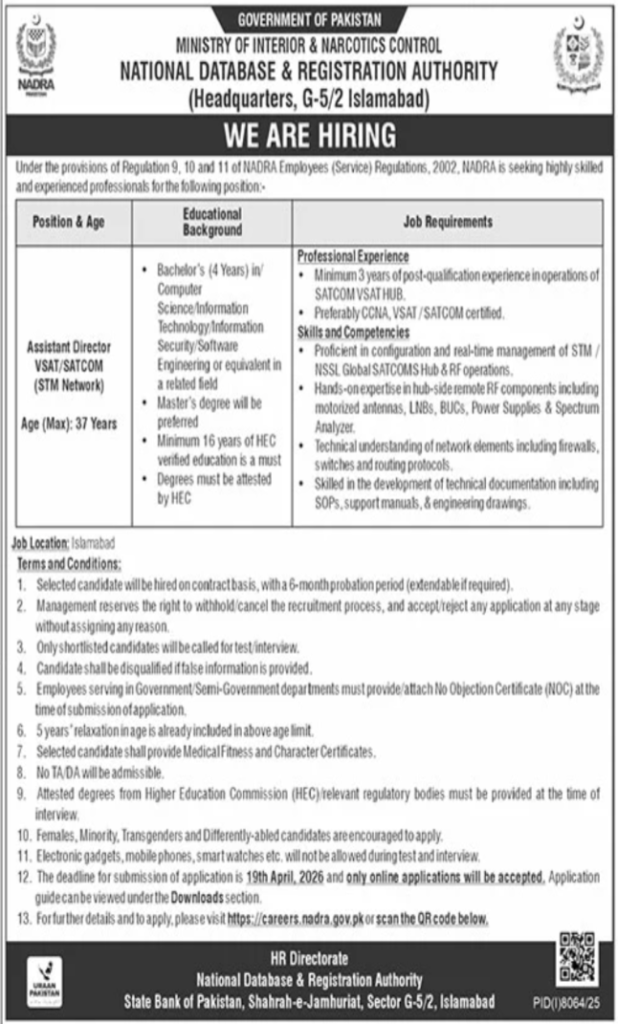 Jobs at NADRA National Database and Registration Authority 2026