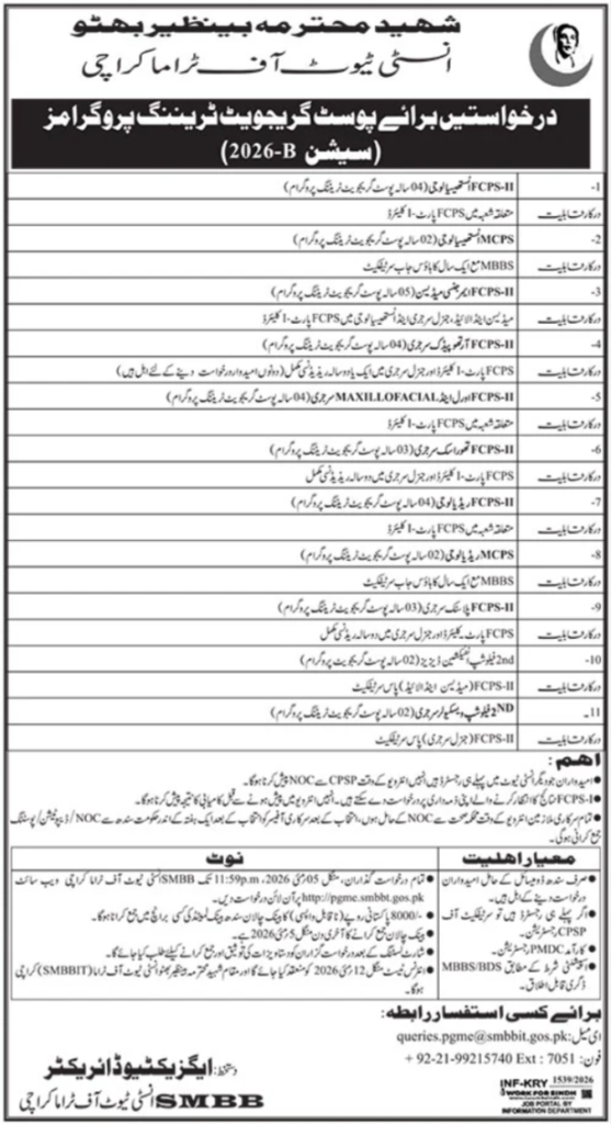 Jobs at Shaheed Mohtarma Benazir Bhutto Institute Of Trauma Sindh