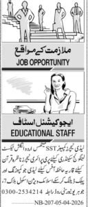 Latest Private School SST Jobs In Sindh 2026 Online Apply