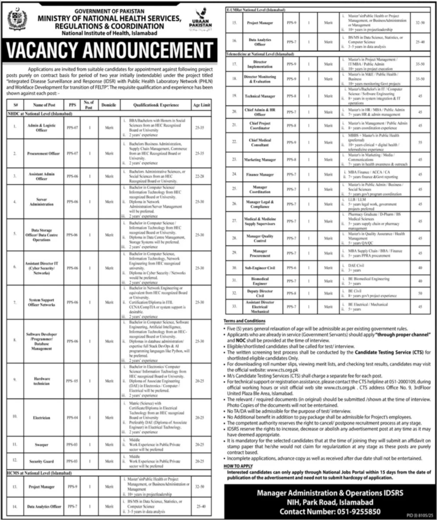 Ministry Of National Health Services Jobs 2026 Online Apply