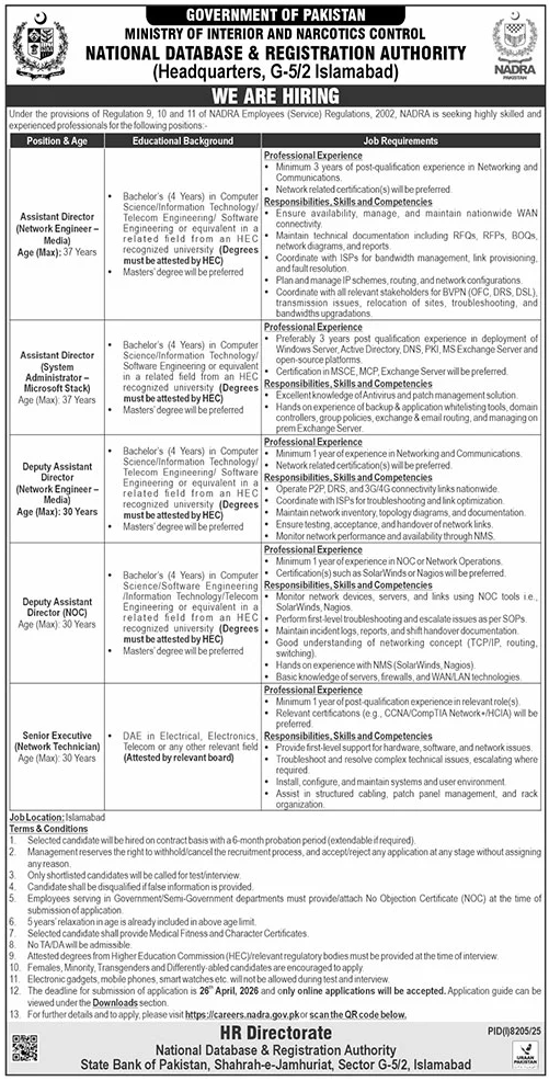 NADRA Jobs at National Database and Registration Authority 2026