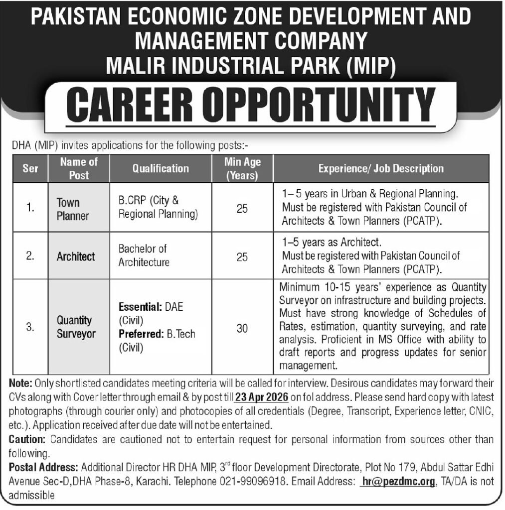 Pakistan Economic Zone Development PEZDMC Sindh Jobs 2026