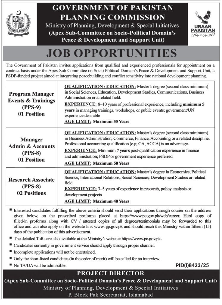 Planning Commission of Pakistan Jobs 2026 Online Applications