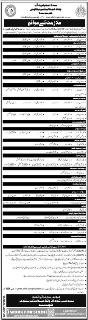 Sindh Institute Of Child Health and Neonatology SICHN Jobs