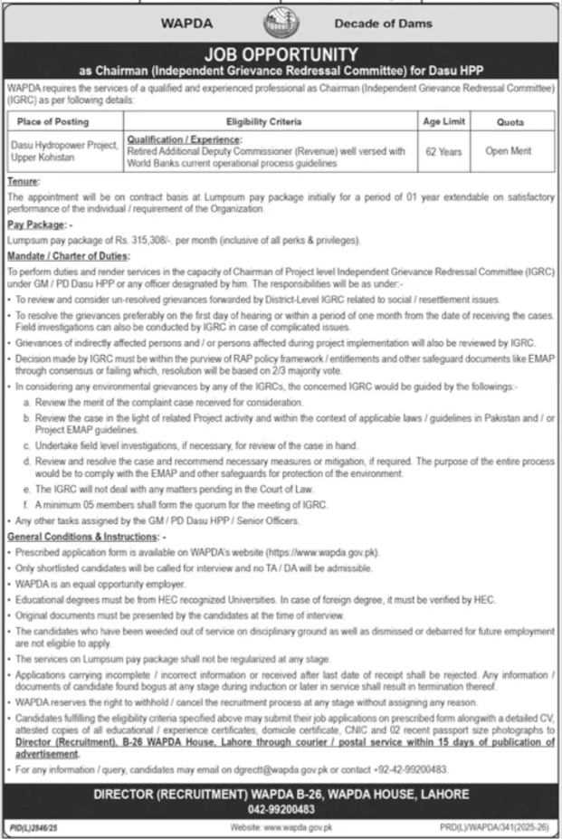 Water And Power Development Authority WAPDA Jobs 2026 Open Merit