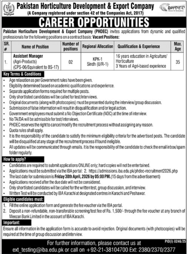 Pakistan Horticulture Development & Export Company Job 2026