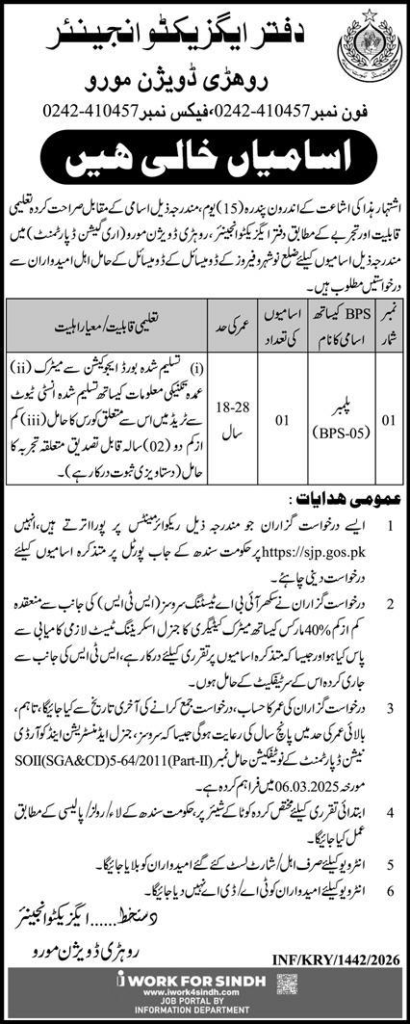 Irrigation Department Rohri Division Jobs 2026
