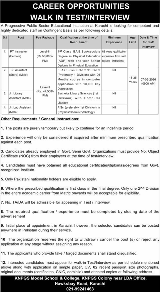 KNPGS Model School & College Jobs 2026
