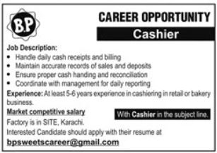 BP Sweets Karachi Job 2026
