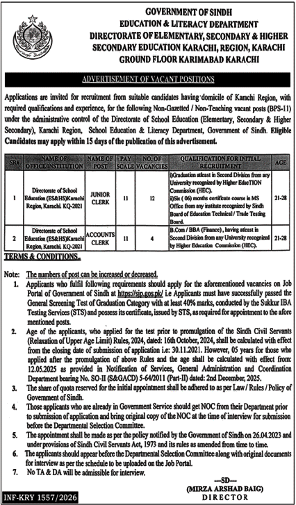 Education And Literacy Department Jobs Notice 2026