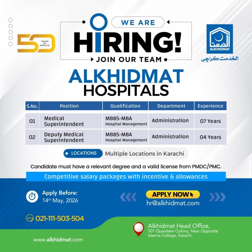 Alkhidmat Foundation Hospital NGO Jobs In Sindh 2026