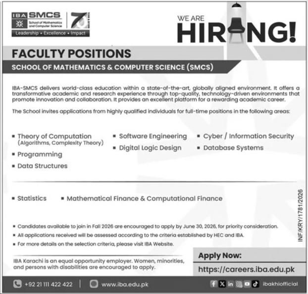 Faculty Jobs At Institute Of Business Administration IBA 2026
