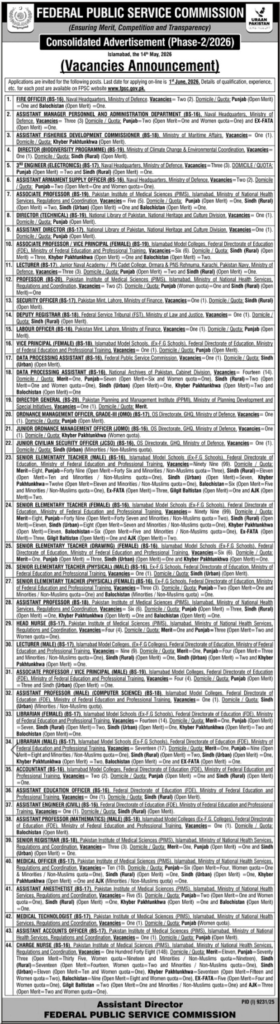 Federal Public Service Commission FPSC Advertisement No 2 Jobs 2026