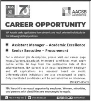 Institute Of Business Administration IBA Career Jobs 2026