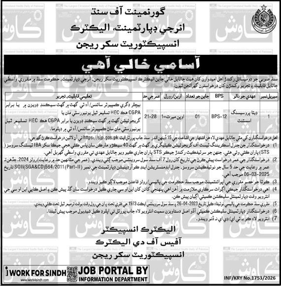 Job Opportunities at Energy Department Sukkur 2026