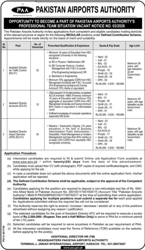 Job Opportunities at Pakistan Airport Authority PAA 2026