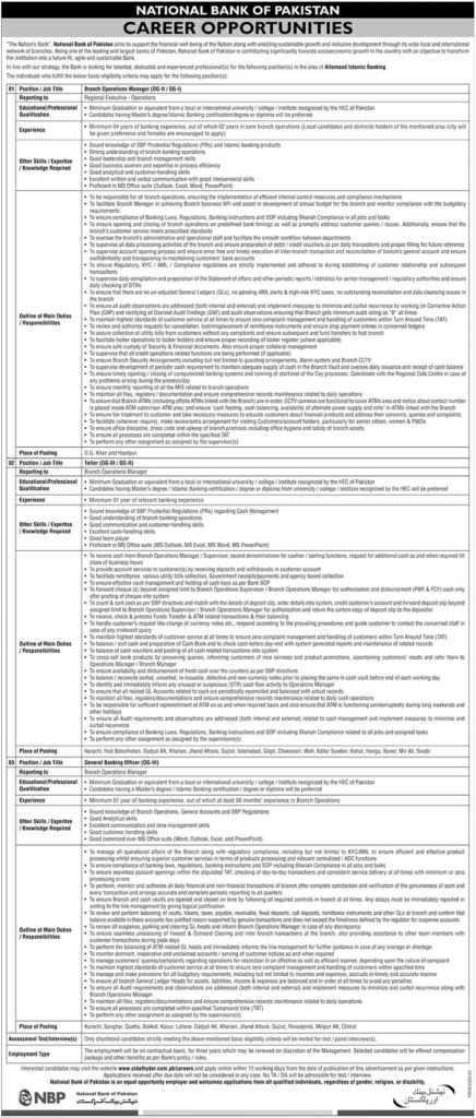 Job Vacancies At National Bank Of Pakistan NBP Kashmore