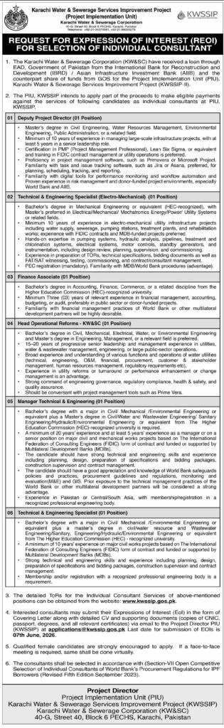 Jobs Career at Karachi Water and Sewerage Services KWSSIP 2026