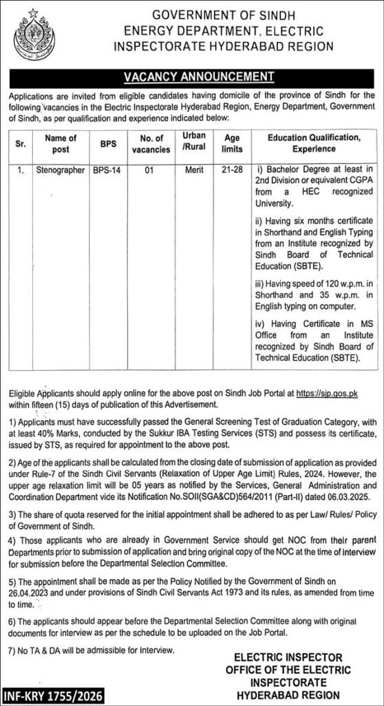 Jobs at Energy Department Sindh Hyderabad 2026