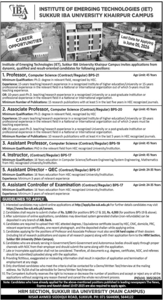 Latest Sukkur IBA University Khairpur Campus Jobs 2026