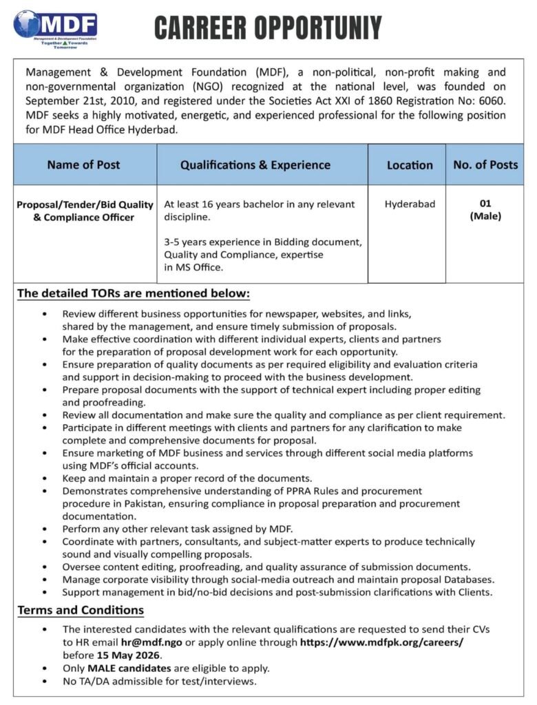 Management and Development Foundation MDF Careers NGO Jobs