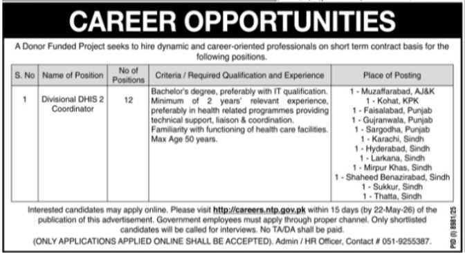 National TB Control Program NTP Jobs in All Sindh 2026